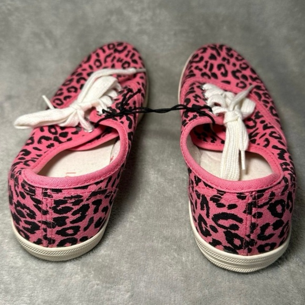 NWT Forever 21 Leopard Print Sneaker Women Sz 7 Pink Canvas Low Top Lace Up Shoe - Picture 5 of 11